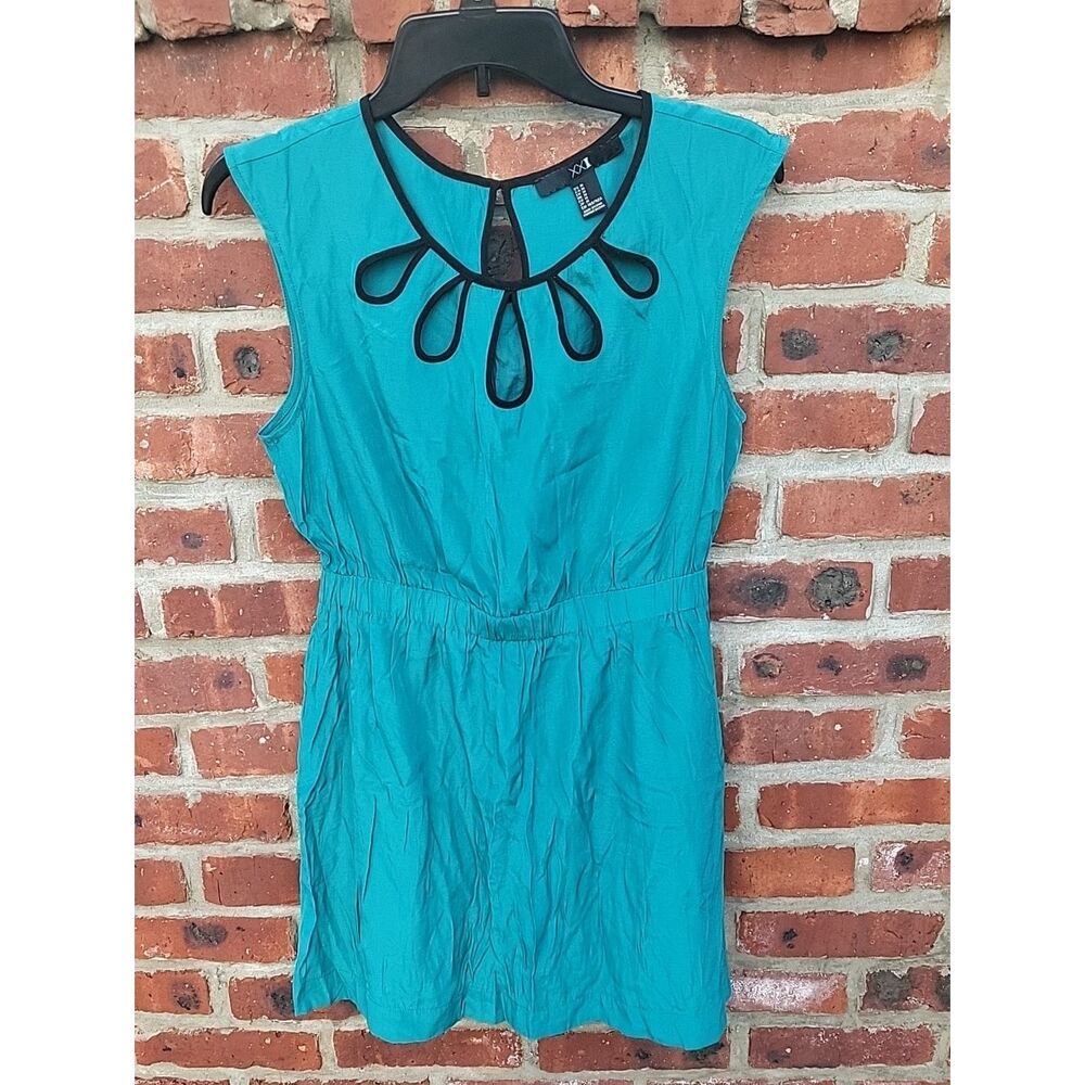 Forever 21 Teal Sleeveless Mini Dress with Black Trim